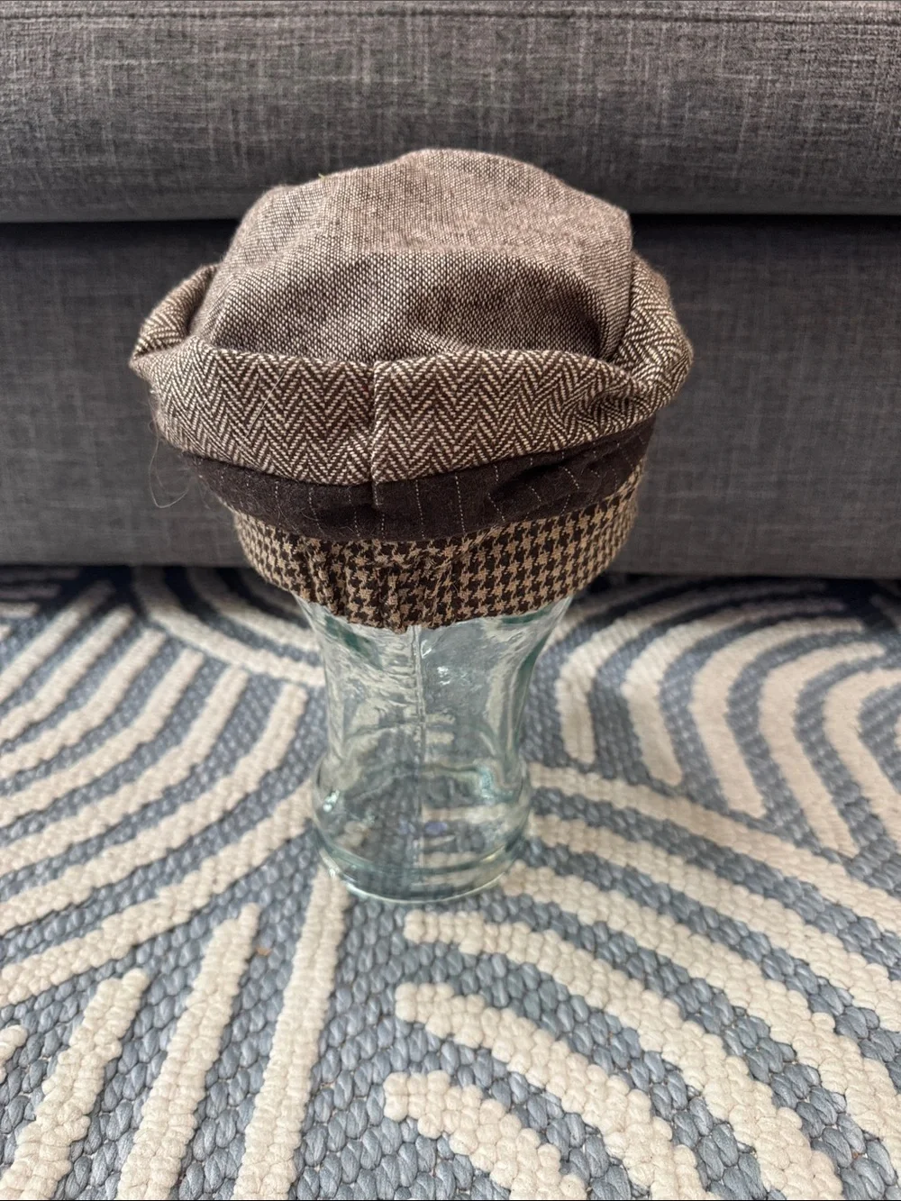 Vintage Y2K Brown Patchwork Newsboy Hat Baker Boy Cap M/L